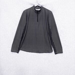 IBKUL Shirt Women 2X 1/4 Zip Plaid Black White Long Sleeve Breathable Mesh UPF50